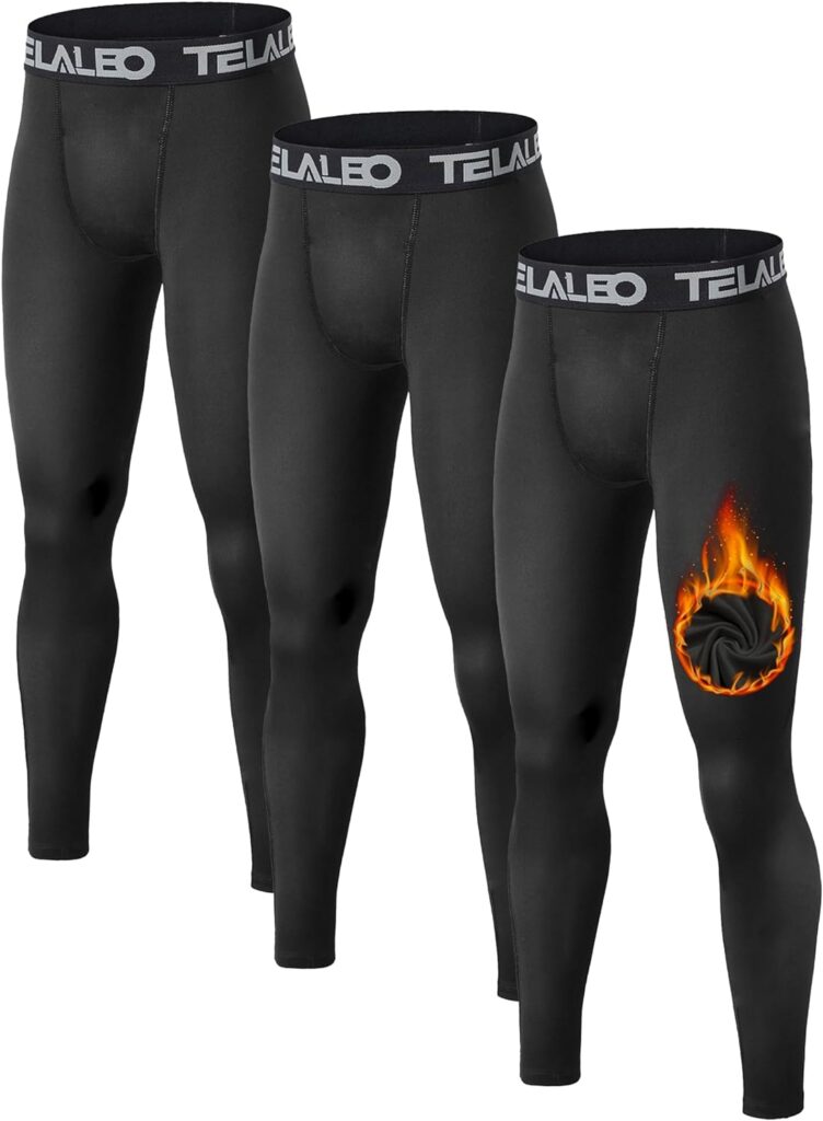 1 or 2 Pack Boys Thermal Compression Leggings Pants Youth Fleece Lined Base Layer Tights Cold Weather Gear