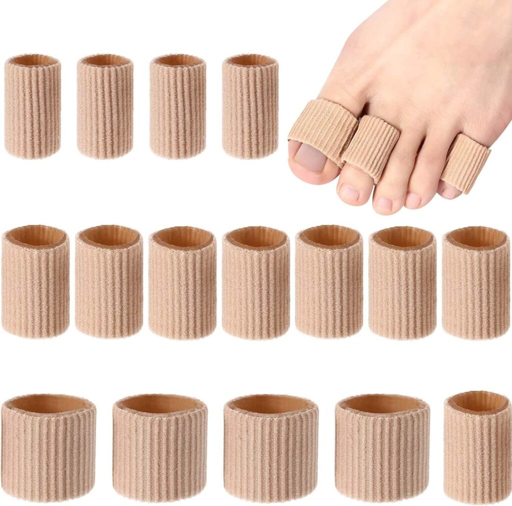16 Pcs Toe Cushion Tube Toe Tubes Sleeves Soft Gel Corn Pad Protectors for Cushions Corns, Blisters, Calluses, Toes and Fingers(Brown)