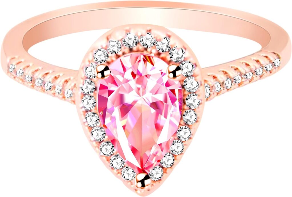 18k Rose Gold Plated Pear-shaped Engagement Ring Pink Cubic Zirconia Crystal Solitaire Teardrop Rings