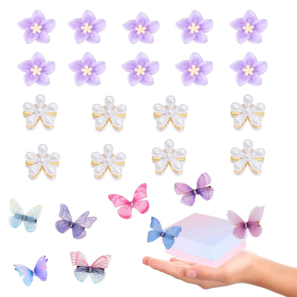 26pcs Mini Hair Clips Toddler Girl Hair Clips Women Mini Flower Hair Clips Pearl Hair Clips Butterfly Clips, Hair Clips for Women/Toddler/Girl With Gift Box