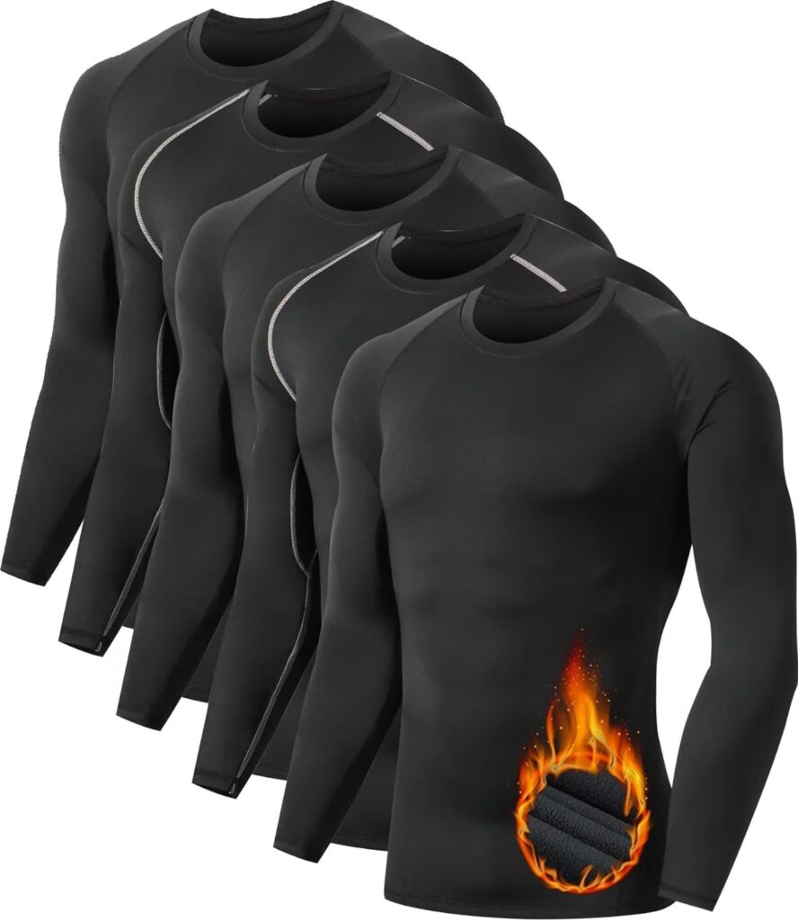 5 or 4 Pack Mens Thermal Compression Shirt Fleece Lined Long Sleeve Athletic Base Layer Cold Weather Gear Workout Top