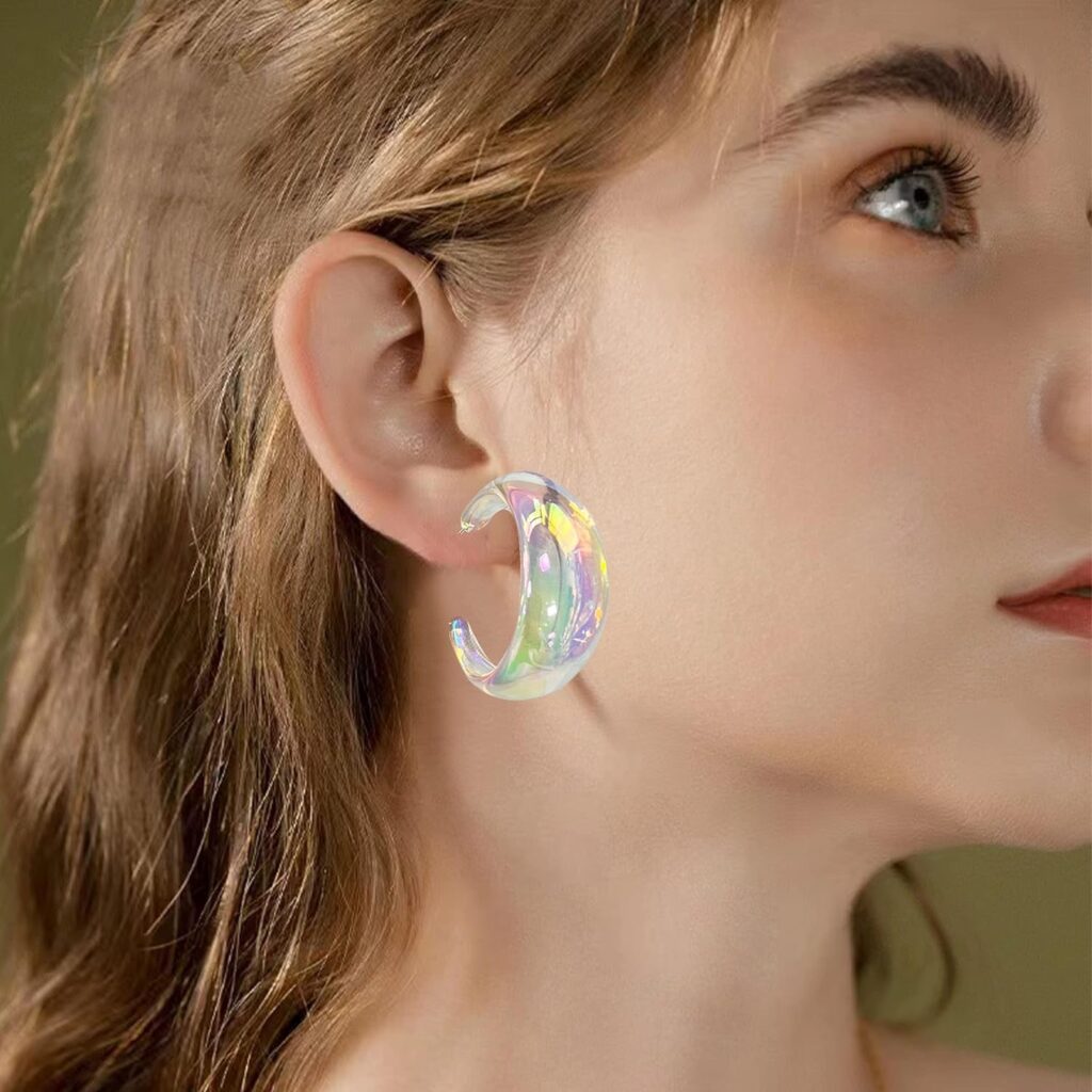 Acrylic Resin Earrings 70s 80s Colorful Hoop Earrings C Shape Trendy Earrings Chunky Earrings Cute Candy Earrings Jewelry for Women Girls