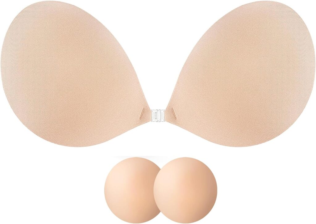 Adhesive Bra Self Sticky Bra Push Up for Women Strapless Backless Dress Stick on Bra Cups with Silicone Nipple Covers