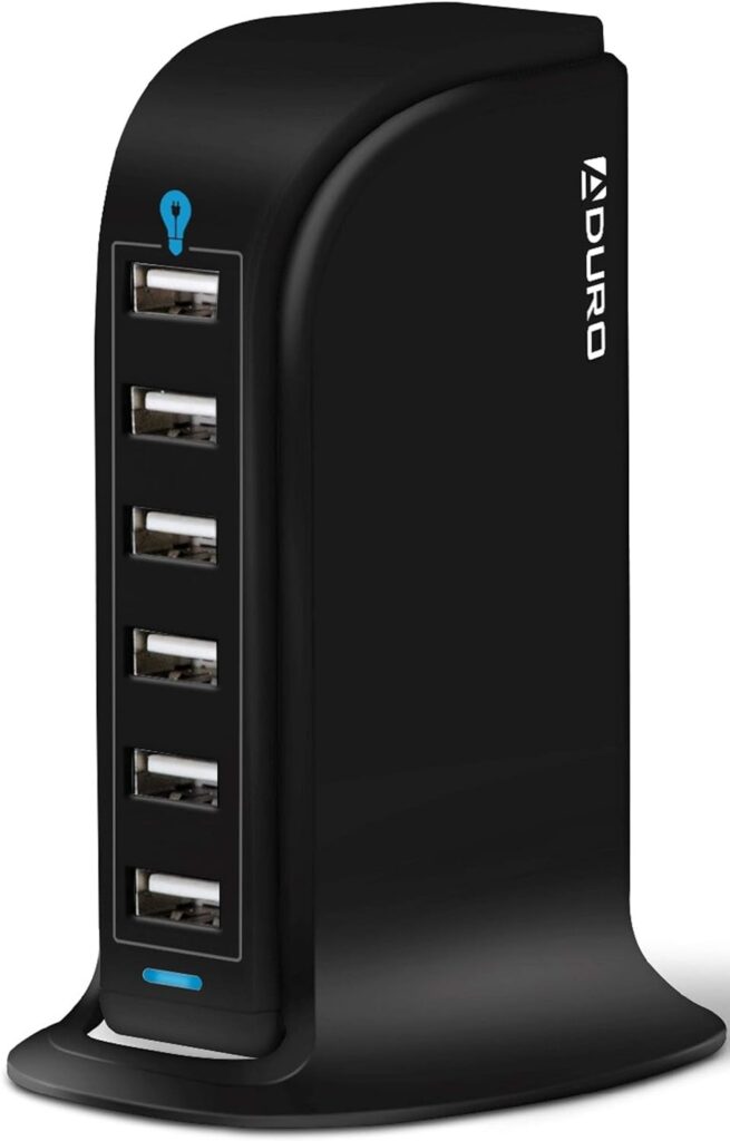Aduro 40W 6-Port USB Desktop Charging Station Hub Wall Charger for iPhone iPad Tablets Smartphones with Smart Flow (Black)