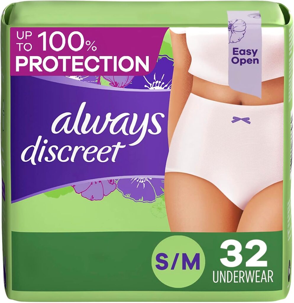 Always Discreet Adult Incontinence  Postpartum Incontinence Underwear for Women, Small/Medium, Maximum Protection, 32 Count
