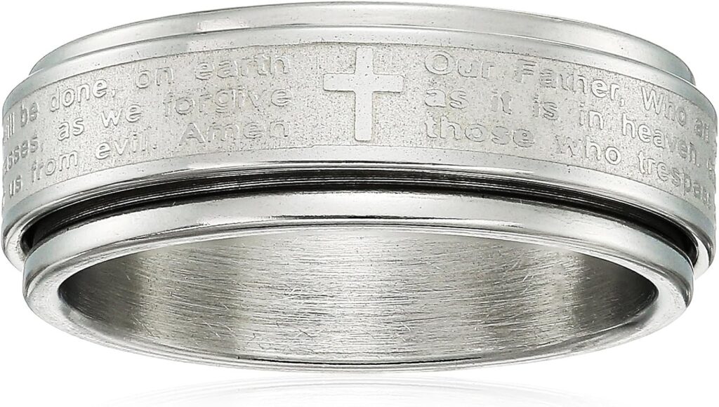 Amazon Collection Steeltime Mens 18k Gold Plated Our Father Prayer Spinner Band Ring