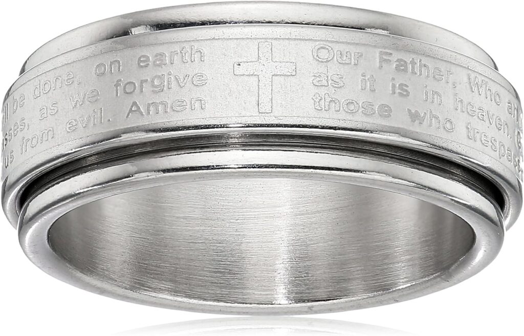 Amazon Collection Steeltime Mens 18k Gold Plated Our Father Prayer Spinner Band Ring