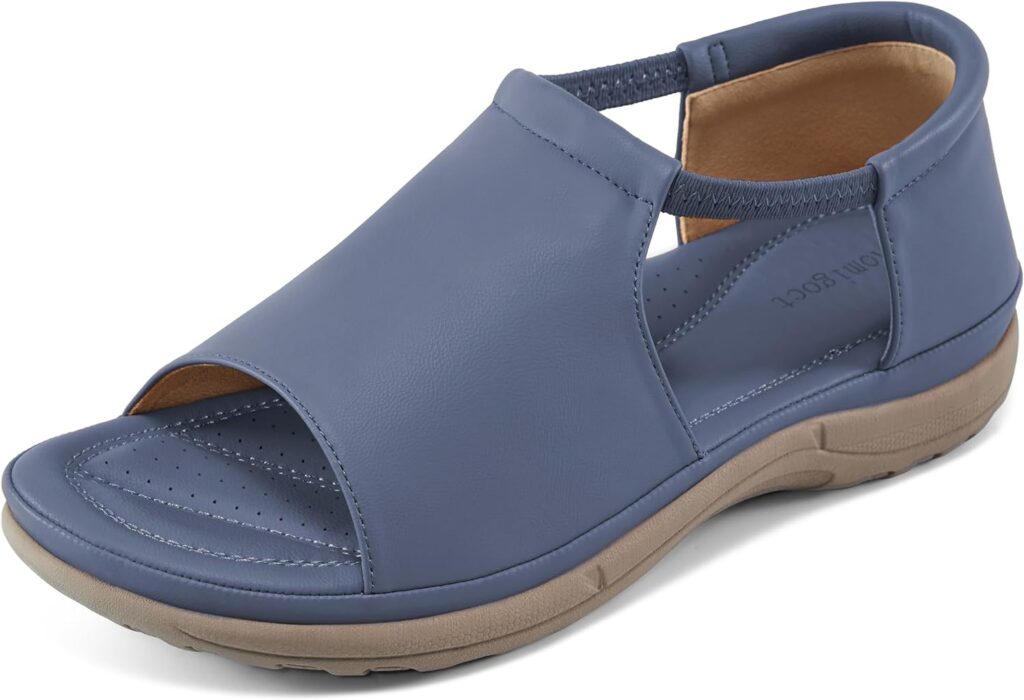 Aomigoct Sandals Women Comfortable Flat: Open Toe Women Sandals - Adjustable Elastic Strap Casual Flats Slip On