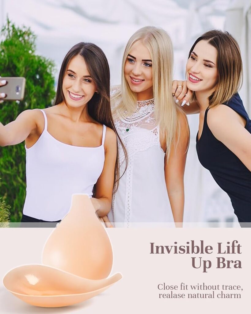 APOWUS Sticky Bras for Women Push Up Adhesive Invisible Bra Backless Strapless Bra for Big Busted Reusable with Nipple Covers