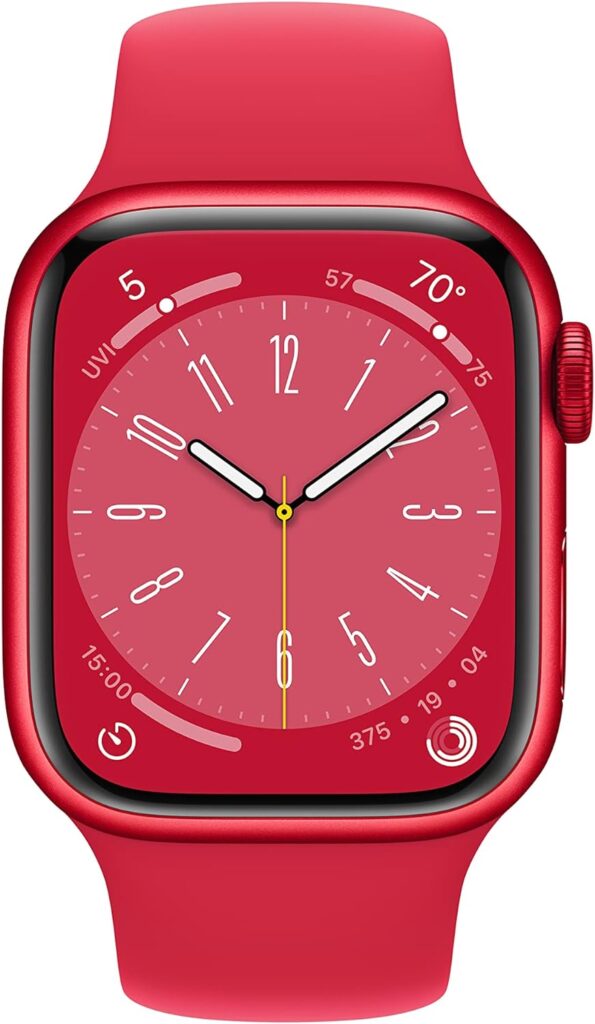 Apple Watch Series 8 [GPS 41mm] Smart Watch w/ (Product) RED Aluminum Case with (Product) RED Sport Band - S/M. Fitness Tracker, Blood Oxygen  ECG Apps, Always-On Retina Display, Water Resistant