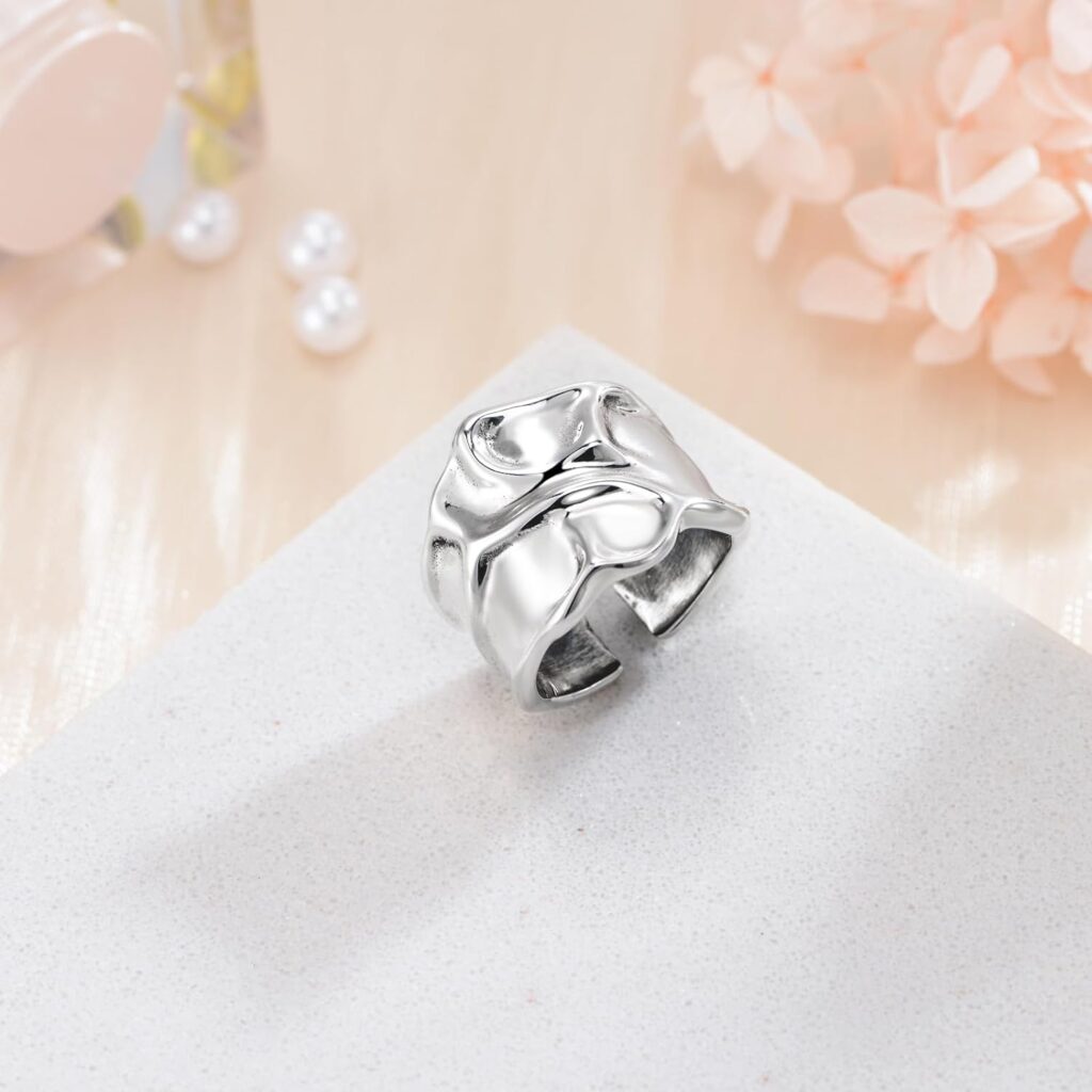 ATUP s925 Sterling Silver Adjustable Open Rings | Stacking Rings | Bands Rings for Women Teen Girls