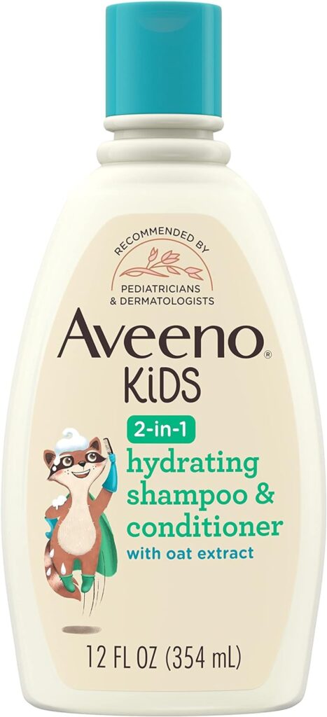 Aveeno Kids 2-in-1 Hydrating Shampoo  Conditioner, Gently Cleanses, Conditions  Detangles Kids Hair, Formulated With Oat Extract, For Sensitive Skin  Scalp, Hypoallergenic, 12 fl. oz