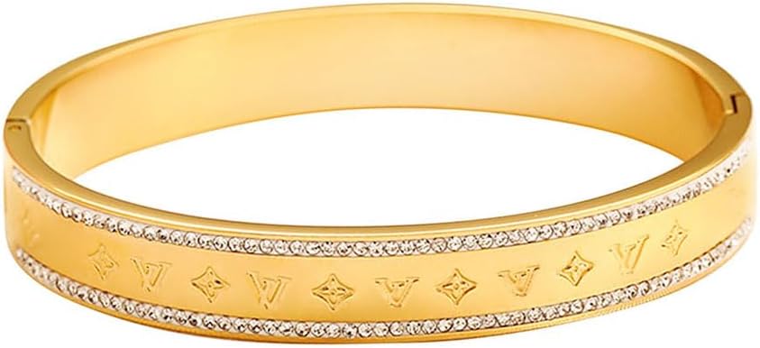 Bracelet for Women,18K Gold V Stainless Steel Bracelets with Crystal Zircon Imitation Diamonds, Fashion Jewelry Gold Bracelets for Women Cuff Bangle