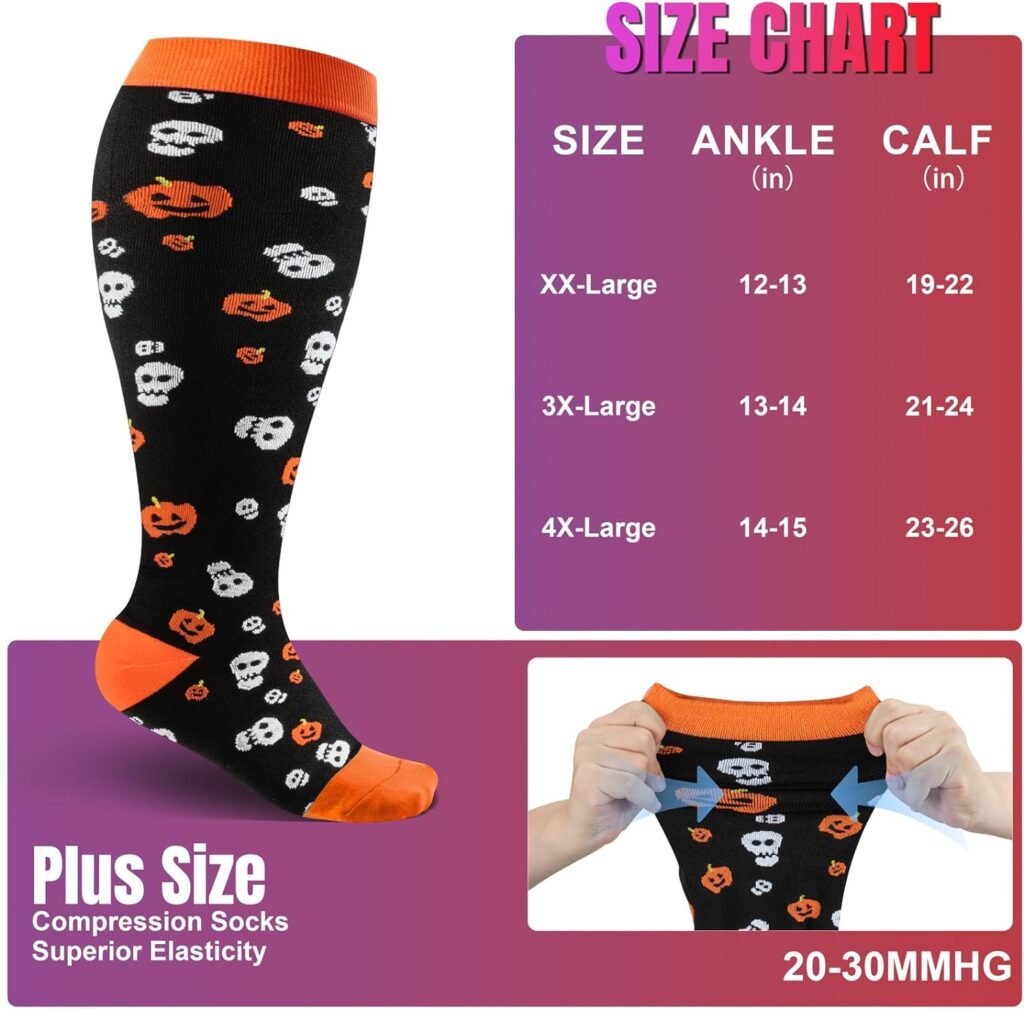 cerpite HALLOWEEN Plus Size Compression Socks Wide Calf for Women  Men