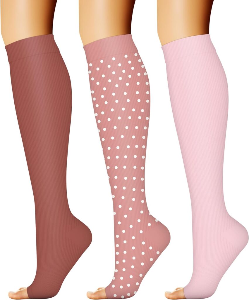CHARMKING 3 Pairs Open Toe Compression Socks for Women  Men Circulation 15-20 mmHg is Best Support for All Day Wear