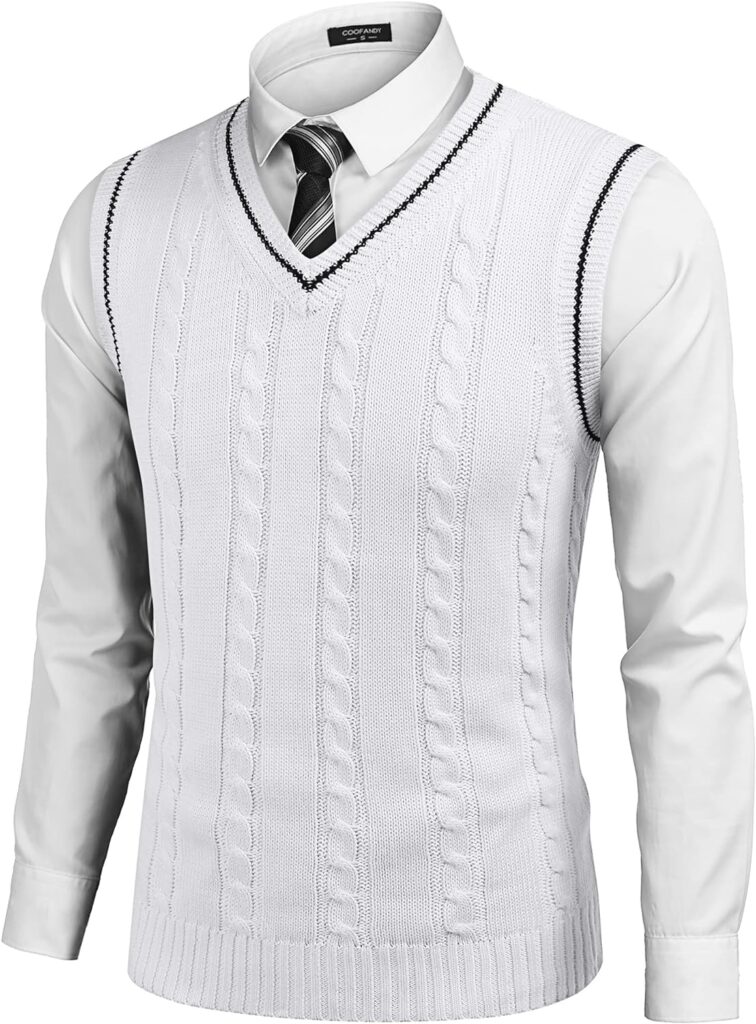 COOFANDY Mens Sweater Vest V Neck Slim Fit Casual Sleeveless Twisted Knitted Pullover Sweater