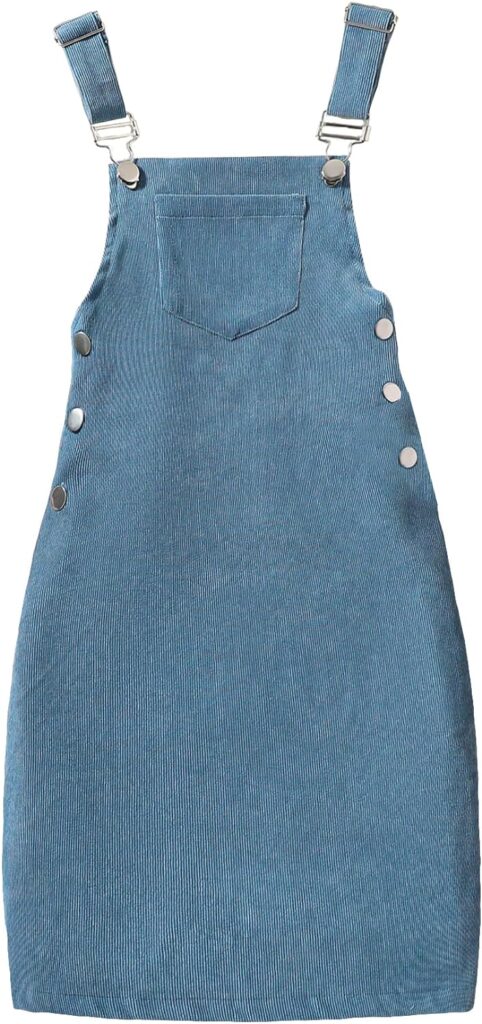 Cozyease Girls Overall Dress Patched Pocket Sleeveless Button Down Side Overall Midi Dress Without Sweater