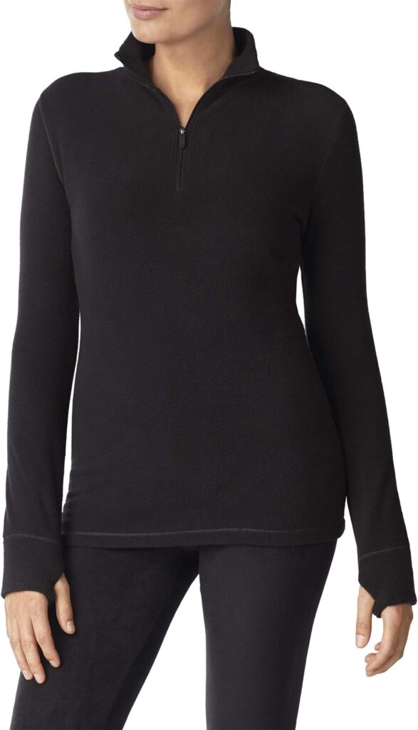 Cuddl Duds ClimateRight Womens Stretch Fleece Long Sleeve Mock Neck Half Zip Base Layer Top