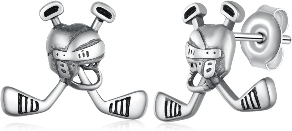 Daixiya Hockey Earrings 925 Sterling Silver Hockey Helmet Stud Earrings Fashion Sports Jewelry Gifts for Women Girls Hockey Lovers