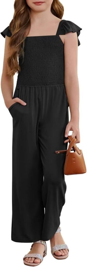 DOKOTOO KIDS Girls Romper Summer Ruffle Sleeveless Wide Leg Jumpsuit 6-15 Years