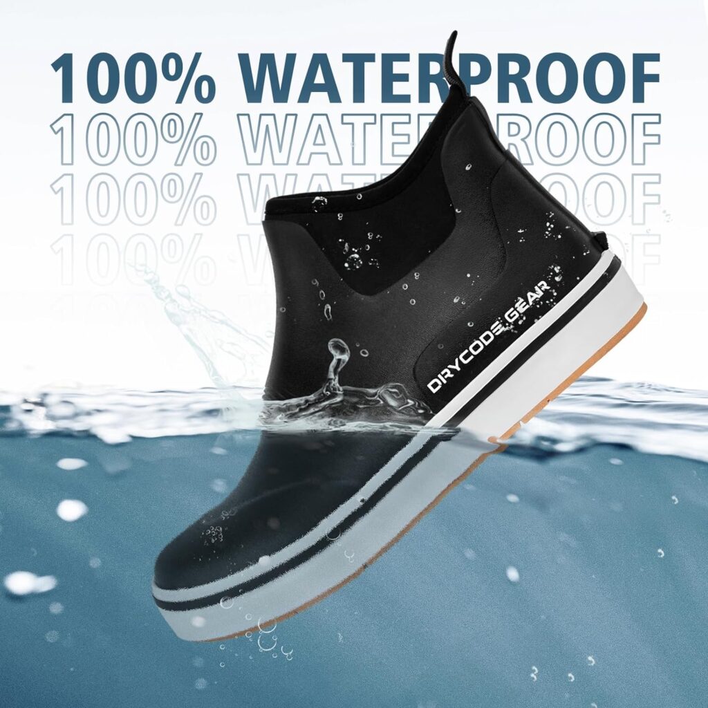 DRYCODE Deck Boots for Men, Waterproof Rain Boots Men and Women, Rubber Ankle Fishing Boots, Outdoor Fishing Shoes for Mens Boating, Womens Gardening, Size 5-14
