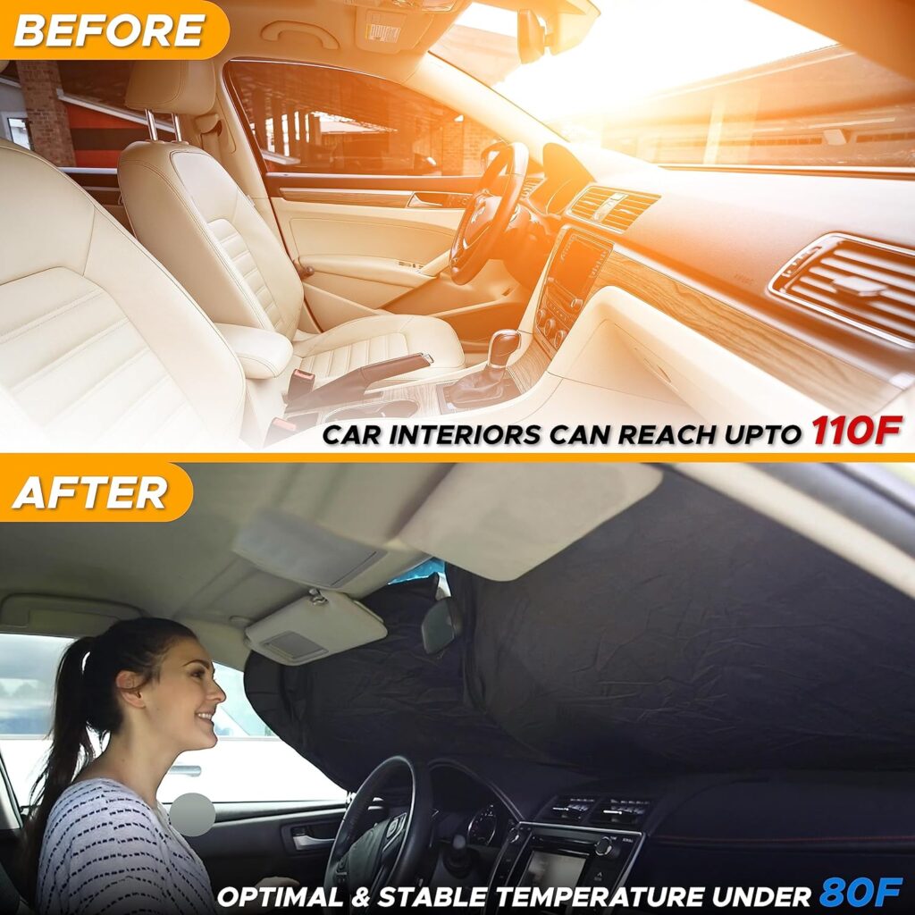 EcoNour Car Windshield Sun Shade | Reflector Sunshade Offers Ultimate Protection for Car Interior | Cool Car Reflective Sun Blocker Fits Small Sedans, Mini SUVs,  Hatchbacks | Medium (64x32 inches)