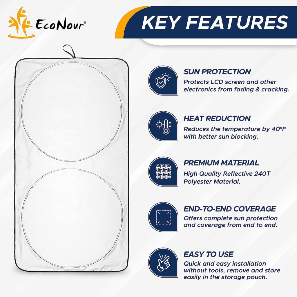 EcoNour Car Windshield Sun Shade | Reflector Sunshade Offers Ultimate Protection for Car Interior | Cool Car Reflective Sun Blocker Fits Small Sedans, Mini SUVs,  Hatchbacks | Medium (64x32 inches)
