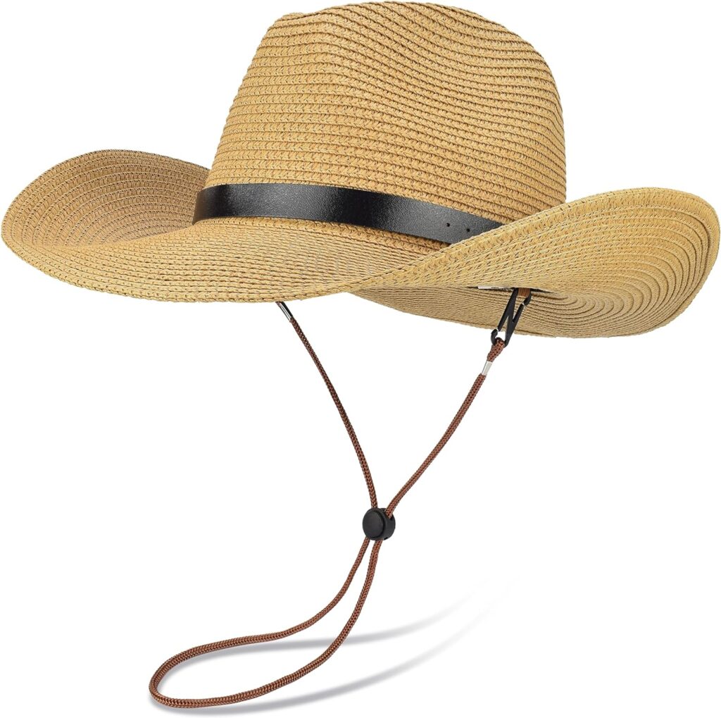 EINSKEY Straw Cowboy Cowgirl Hat for Men Women, Adjustable Sombrero Sun Hat with Shapeable Wide Brim  Detachable Chin Strap