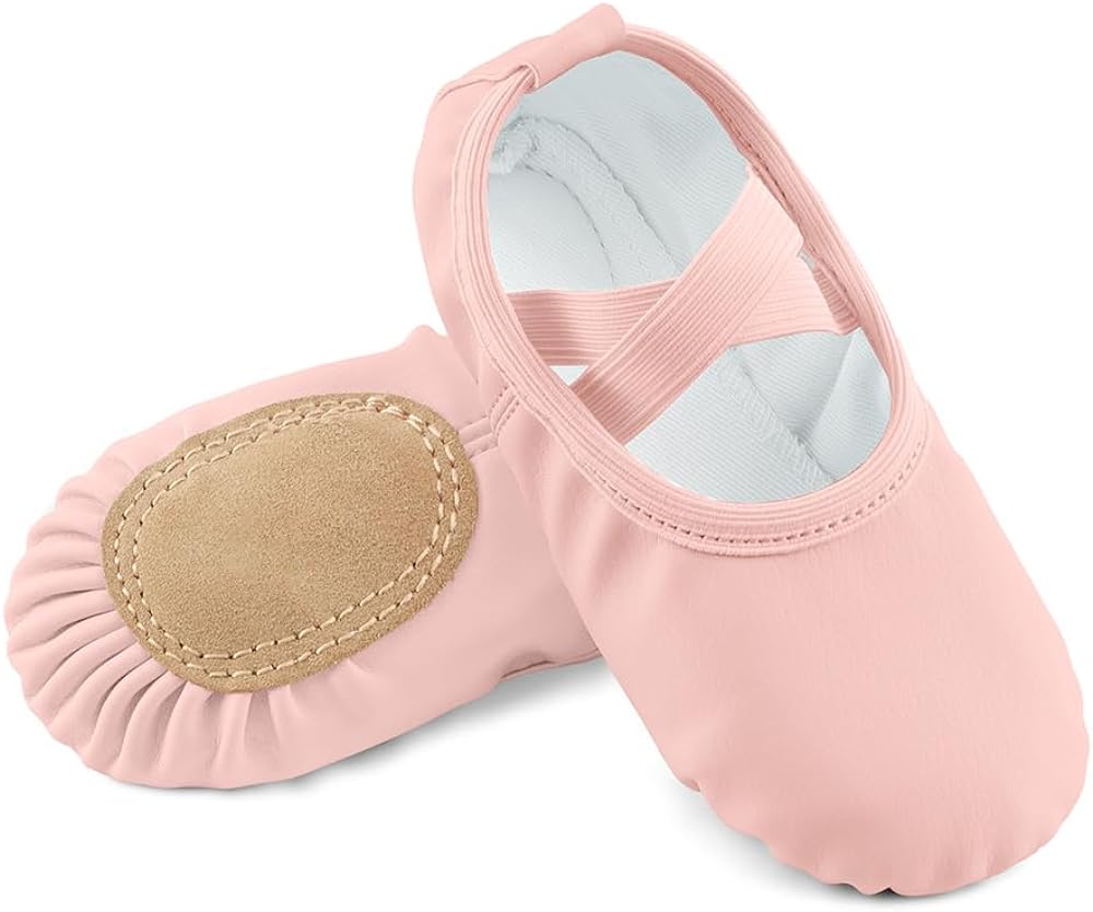 EQSJIU Girls Ballet Shoes for Dance PU Leather Toddler Little Bid Ballerina Slippers