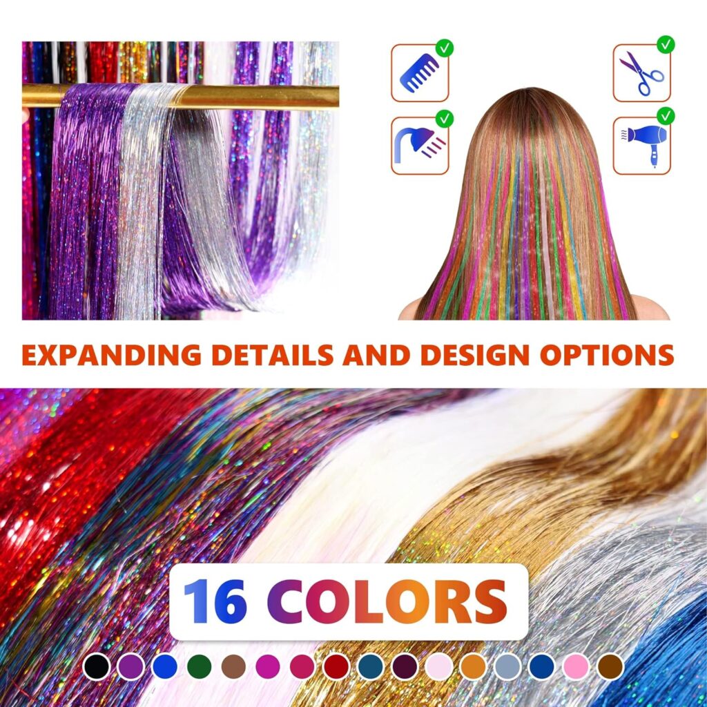 Fairy Hair Extensions Tinsel Kit Heat Resistant for Girls - Quick  Easy To Use, 14 Beautiful Colors, Super Long, Full Tools  Accessories