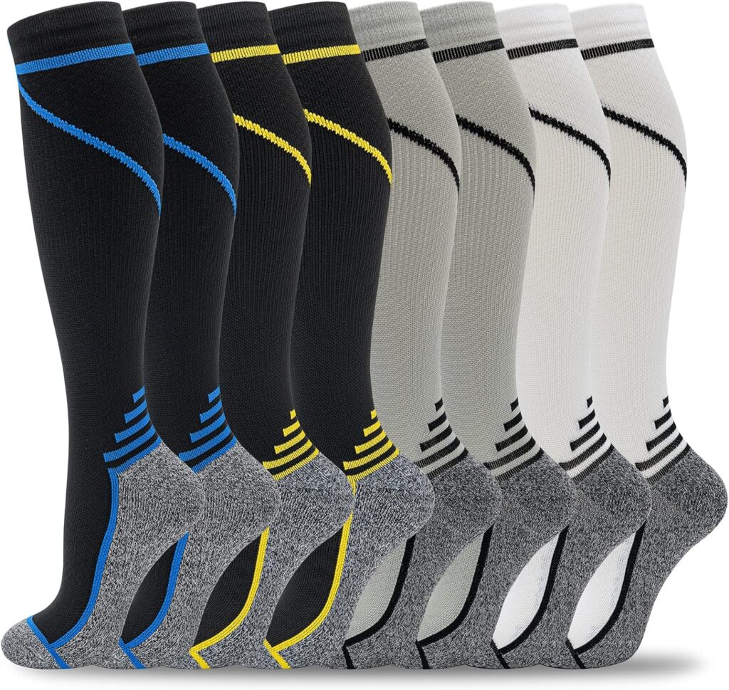 fenglaoda 8 Pairs Compression Socks for Men  Women 20-30 mmHg Knee High Nurse Pregnant Running Medical and Travel Athletic