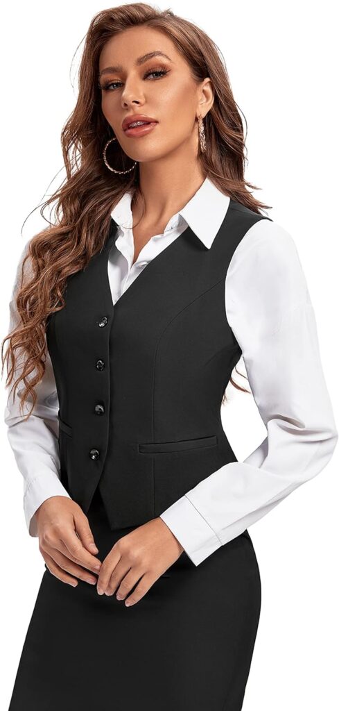 Foucome Womens Formal Regular Fitted Business Dress Suits Button Down Vest Waistcoat