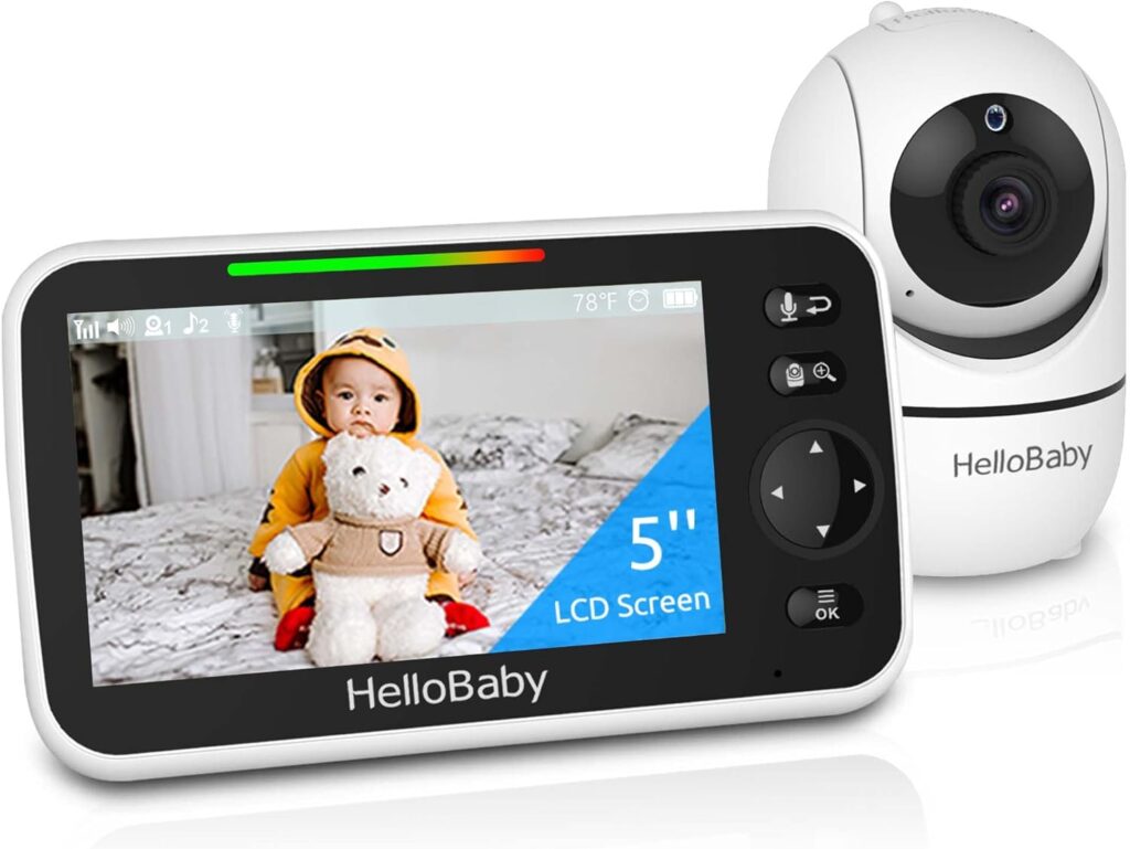 HelloBaby Upgrade Monitor, 5Sreen with 30-Hour Battery, Pan-Tilt-Zoom Video Baby Monitor with Camera and Audio, Night Vision, VOX, 2-Way Talk, 8 Lullabies and 1000ft Range No WiFi, Ideal Gifts