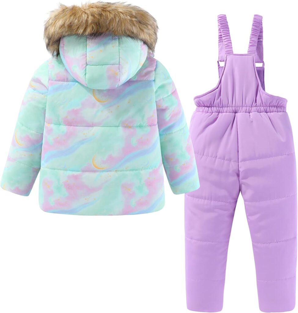 Hiheart Girls 2 Piece Snowsuit Warm Hooded Ski Jacket and Pants Set