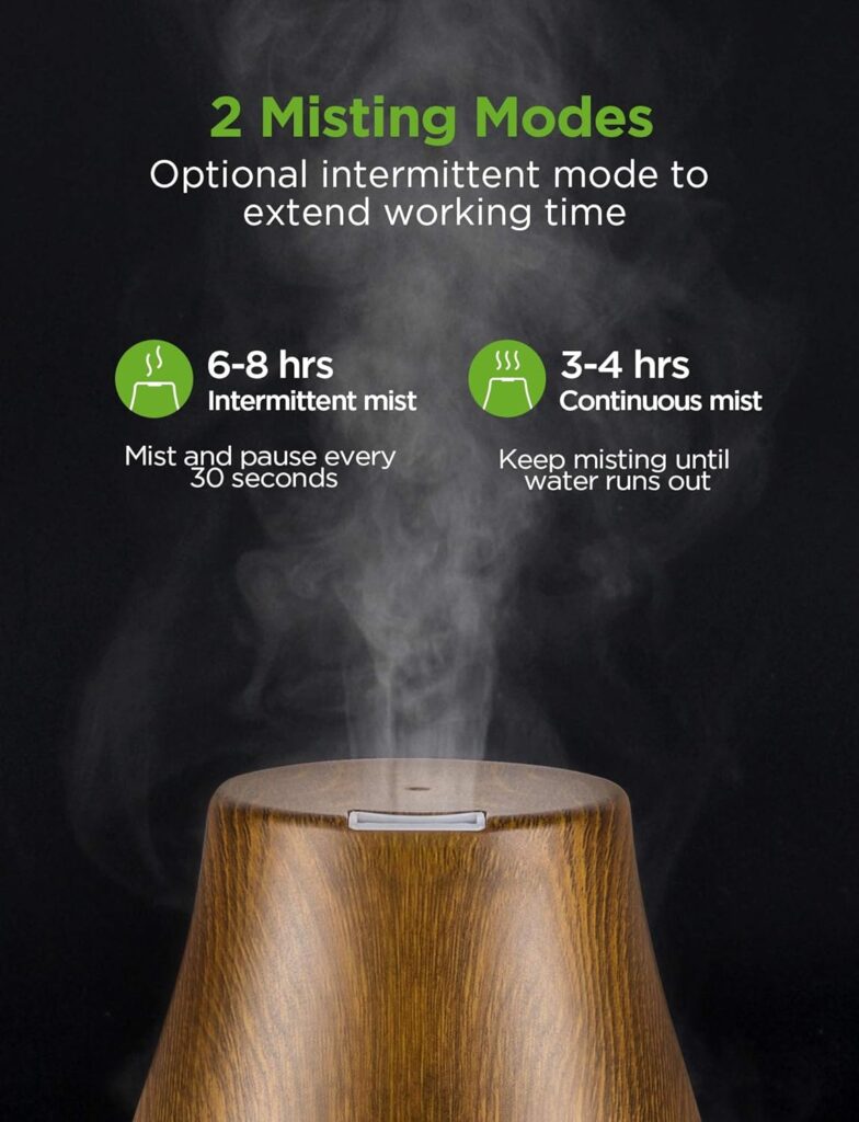 InnoGear Essential Oil Diffuser, Upgraded Diffusers for Essential Oils Aromatherapy Diffuser Cool Mist Humidifier with 7 Colors LED Lights 2 Mist Mode Waterless Auto Off for Home Office Room, White