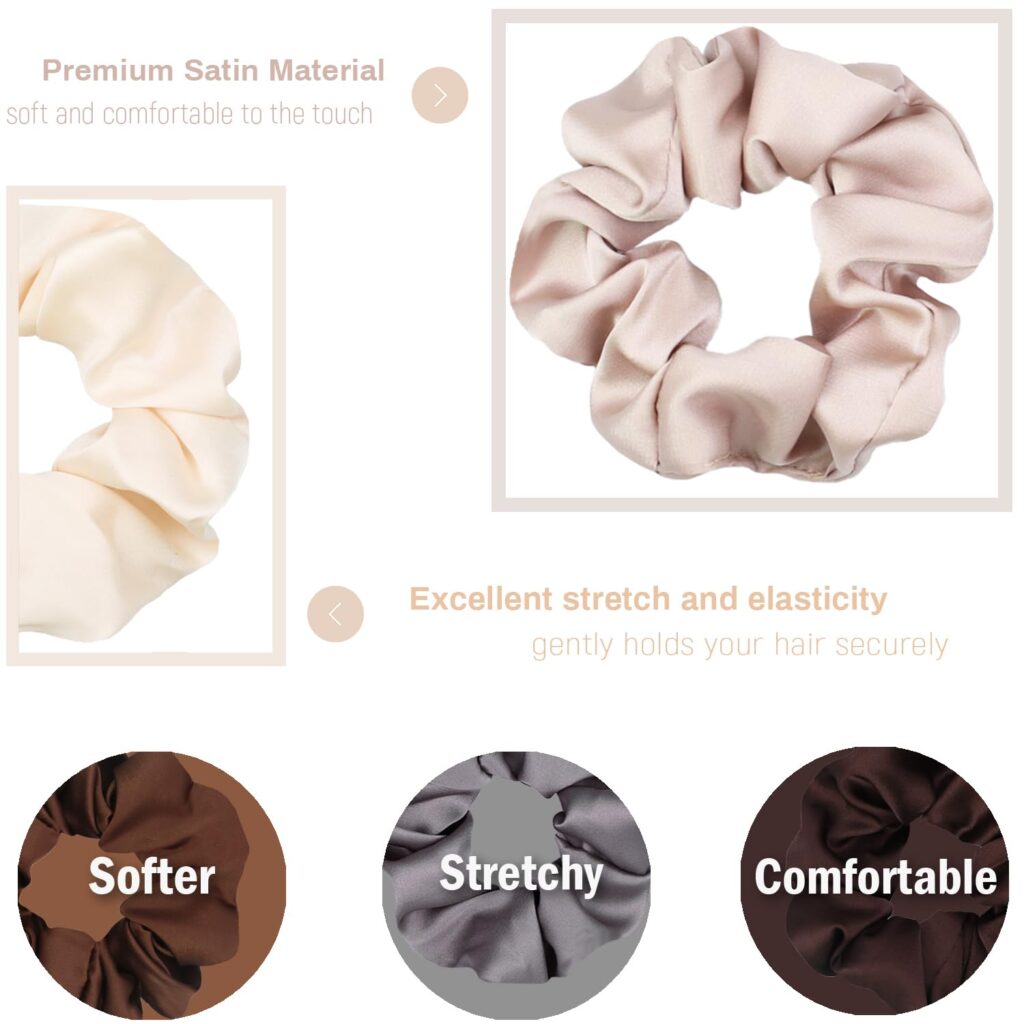 IVARYSS Scrunchies for Hair Sleep, Premium Satin Soft Than Silk for Women Curly Hair, Cute Bands Ties for Girls Thin | Thick Hair Styling, 12 Pack, Neutral Colors