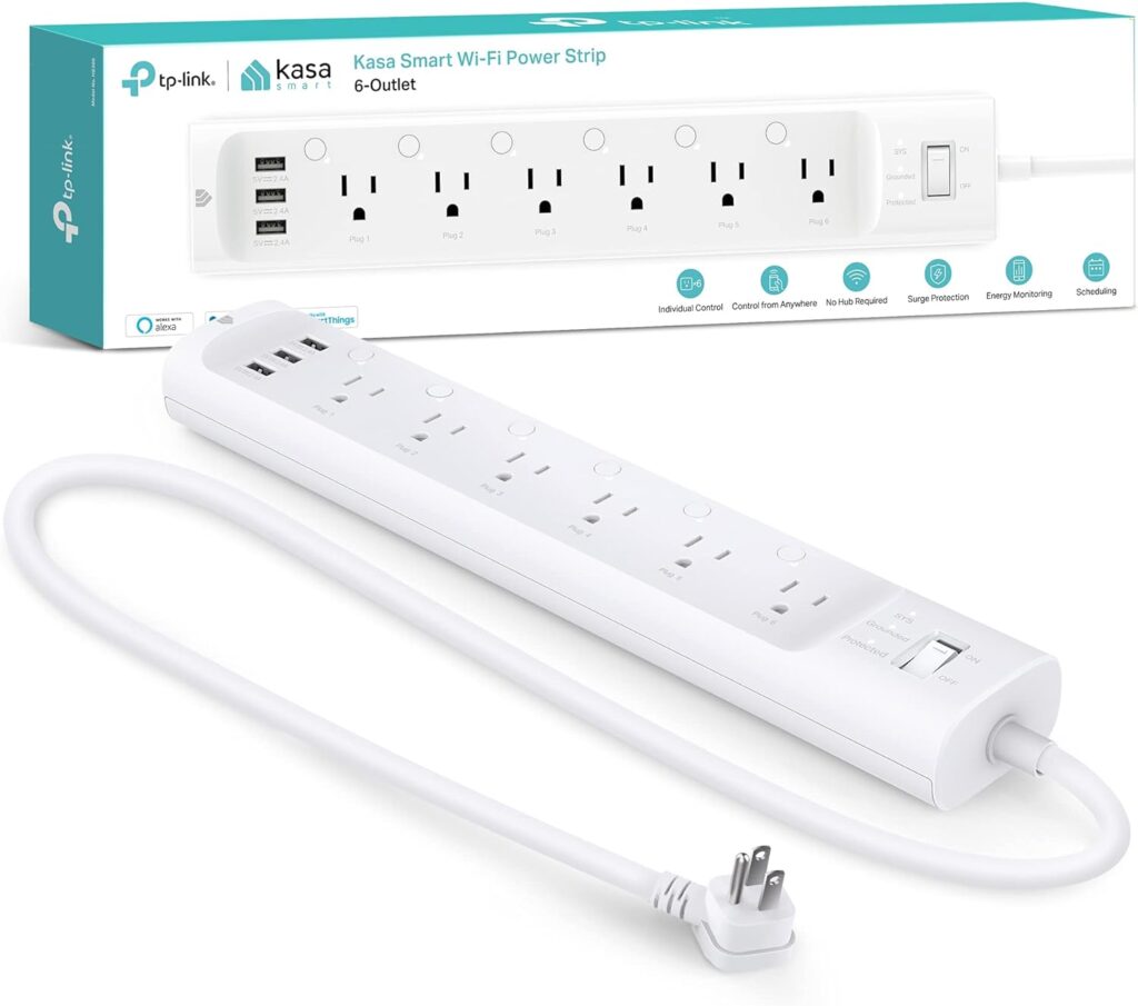 Kasa Smart Plug Power Strip HS300, Surge Protector with 6 Individually Controlled Smart Outlets and 3 USB Ports, Works with Alexa  Google Home, No Hub Required , White