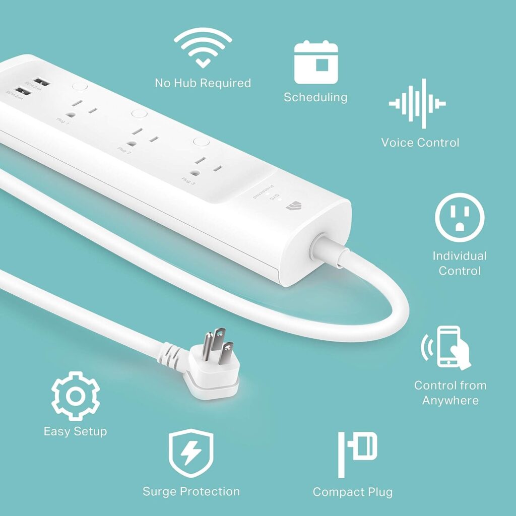 Kasa Smart Plug Power Strip KP303, Surge Protector with 3 Individually Controlled Smart Outlets and 2 USB Ports, Works with Alexa  Google Home, No Hub Required , White