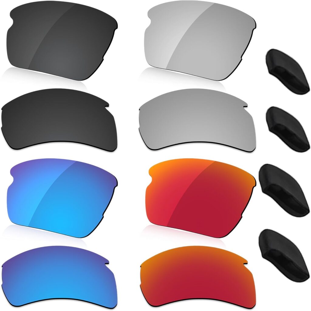 LenzReborn Polarized Lens  Nosepieces Replacement for Oakley Flak 2.0 XL OO9188 Sunglass - Dark Black+Silver Grey+Fire Red+Ice Blue