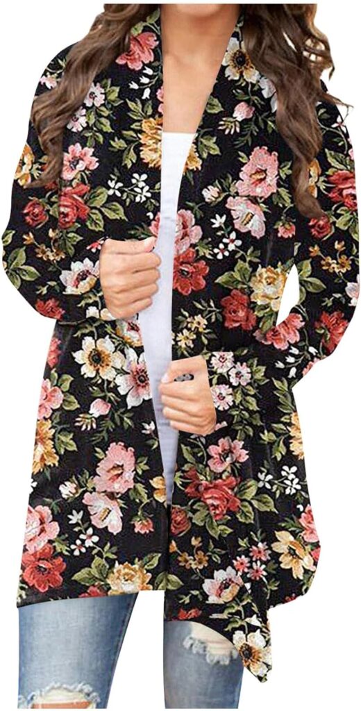 Lightweight Summer Cardigan for Women Printing Long Sleeve Open Front Cardigan Fall and Winter Comfy Dressy Kimono