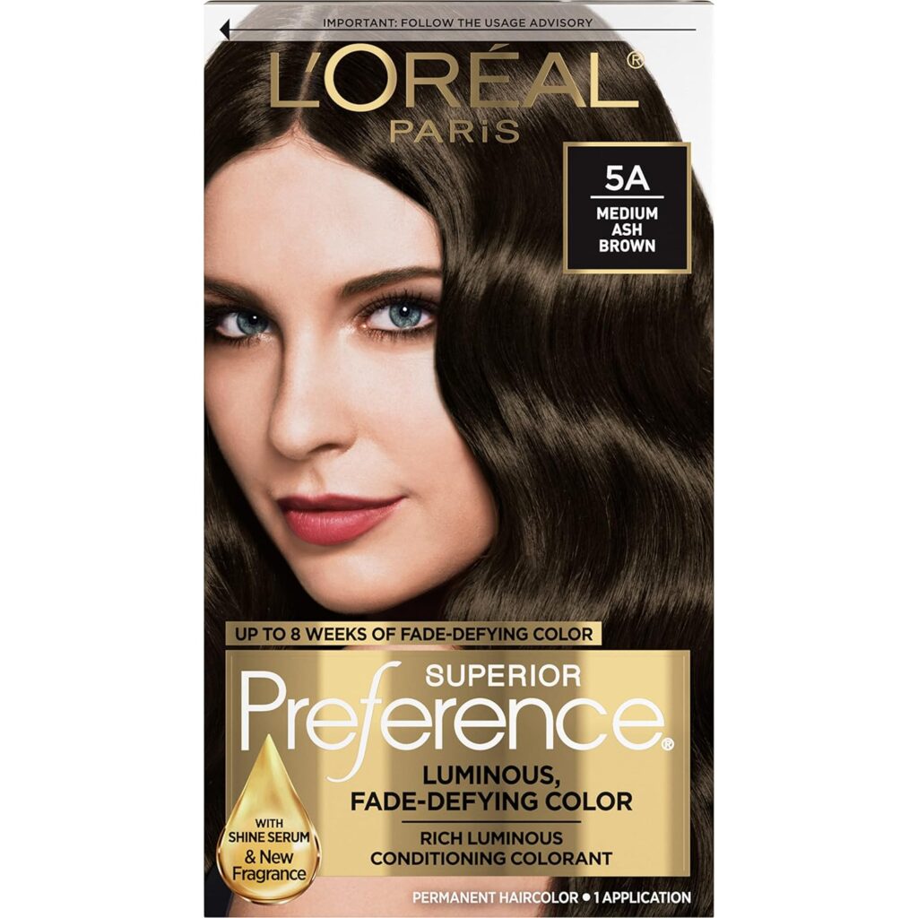 LOreal Paris Superior Preference Fade-Defying + Shine Permanent Hair Color, 5A Medium Ash Brown, Pack of 1, Hair Dye
