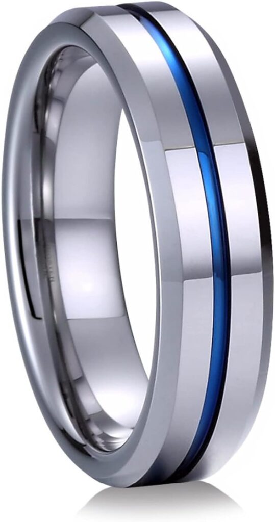 LOSTERLO Classic 6mm 8mm Tungsten Carbide Silver Gold/Blue/Black Wedding Band Ring for Men Grooved Center Comfort Fit Ring Size 5-13.5(Including half size)