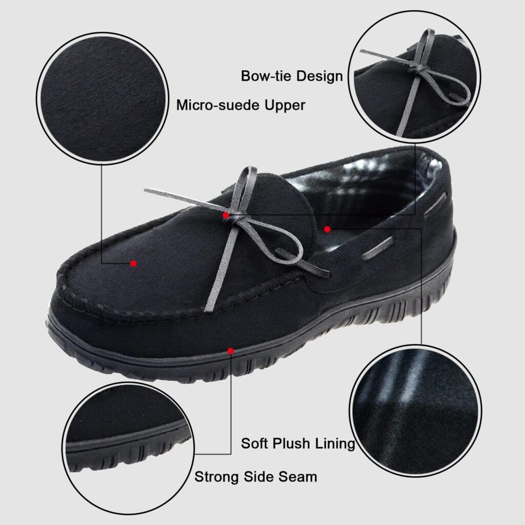 Lulex Mens Moccasin Slippers Memory Foam Indoor Outdoor House Shoes with Hard Sole