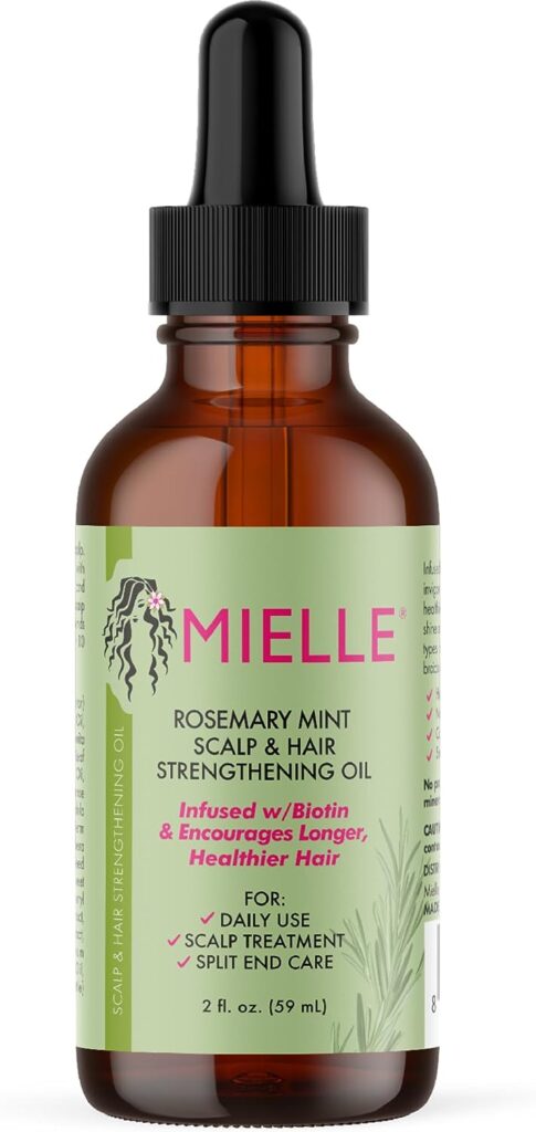 Mielle Organics Rosemary Mint Scalp  Hair Strengthening Oil With Biotin  Essential Oils, Nourishing Treatment for Split Ends and Dry Scalp for All Hair Types, 2-Fluid Ounces