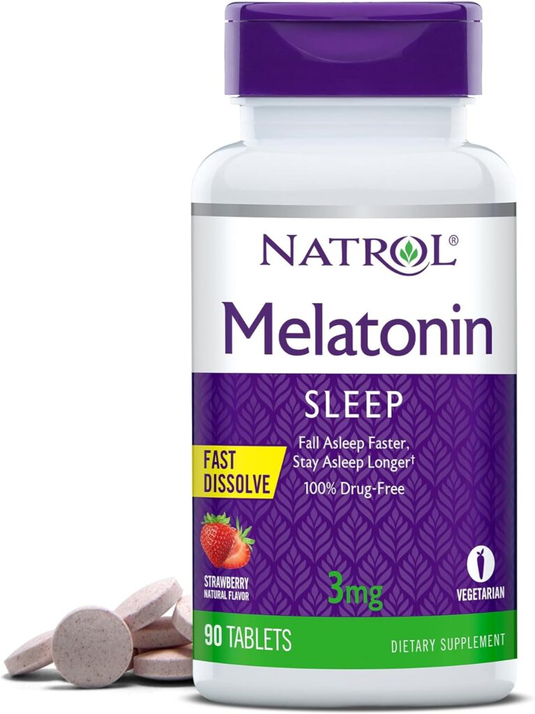 Natrol Melatonin 3mg, Strawberry-Flavored Dietary Supplement for Restful Sleep, 90 Fast-Dissolve Tablets, 90 Day Supply