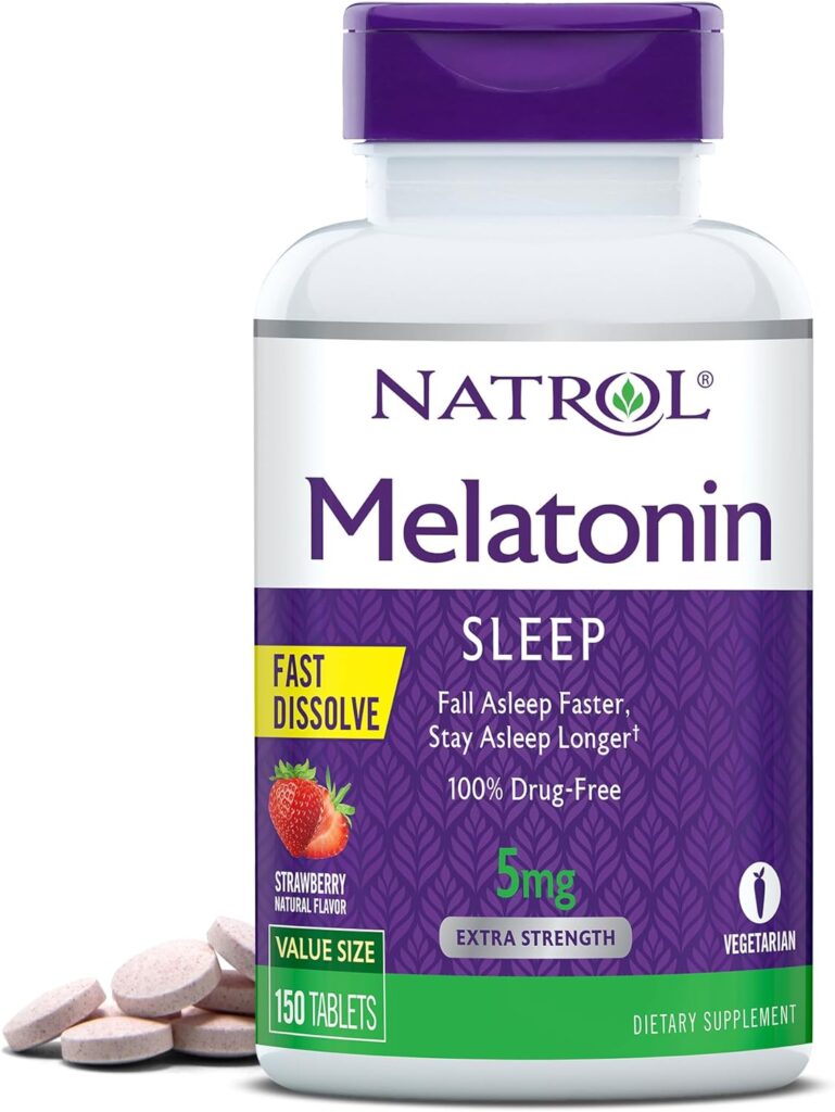 Natrol Melatonin 5mg, Strawberry-Flavored Dietary Supplement for Restful Sleep, 150 Fast-Dissolve Tablets, 150 Day Supply