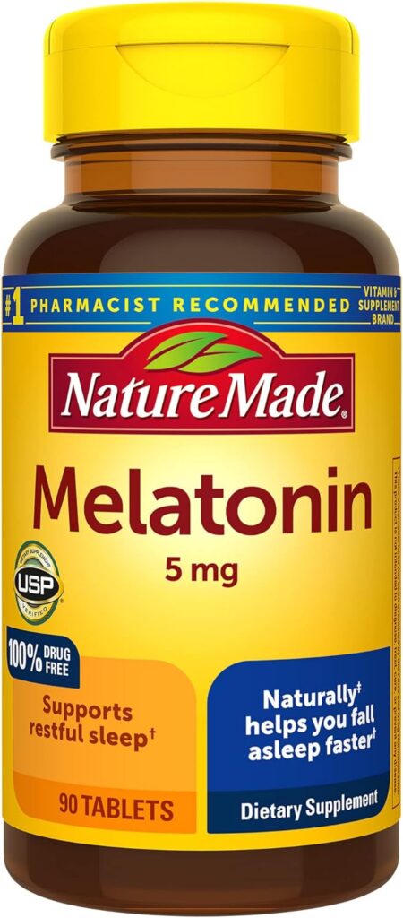 Nature Made Melatonin 5mg Tablets, 100% Drug Free Sleep Aid for Adults, 90 Tablets, 90 Day Supply