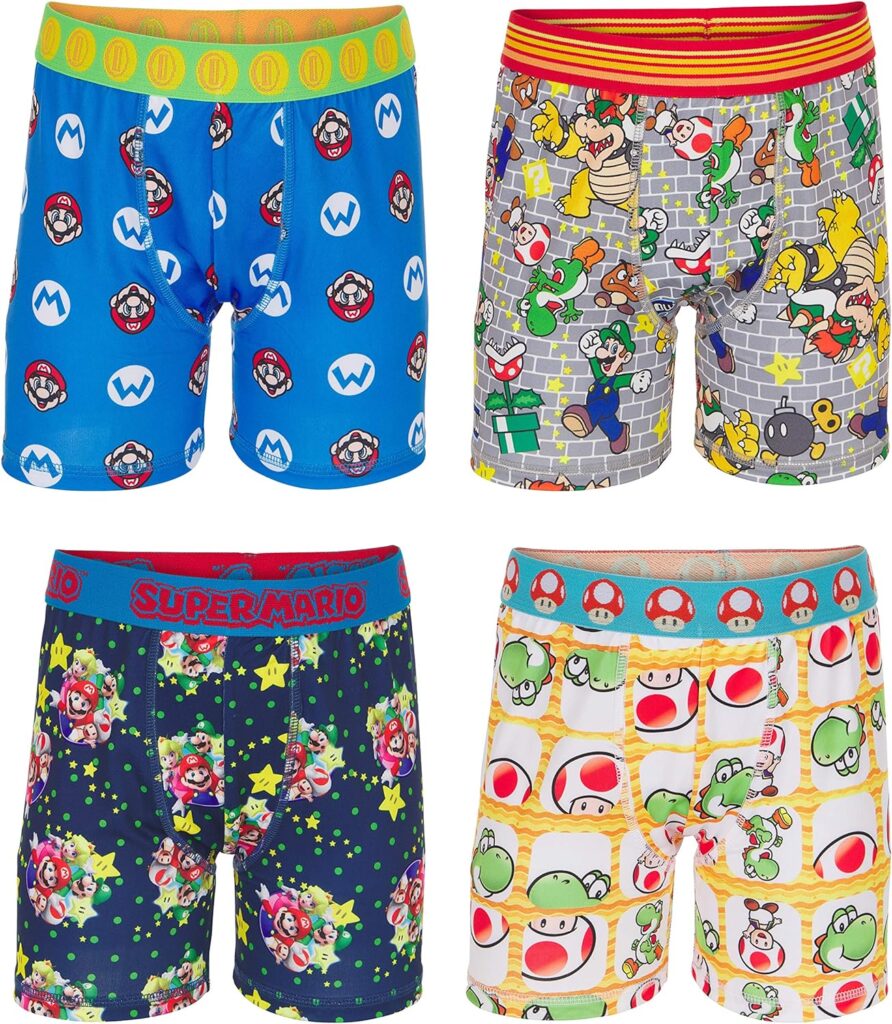 Nintendo Boys Super Boxer Briefs with Mario, Luigi, Toad, Yoshi, Peach  Bowser, Sizes 4, 6, 8, 10 and 12