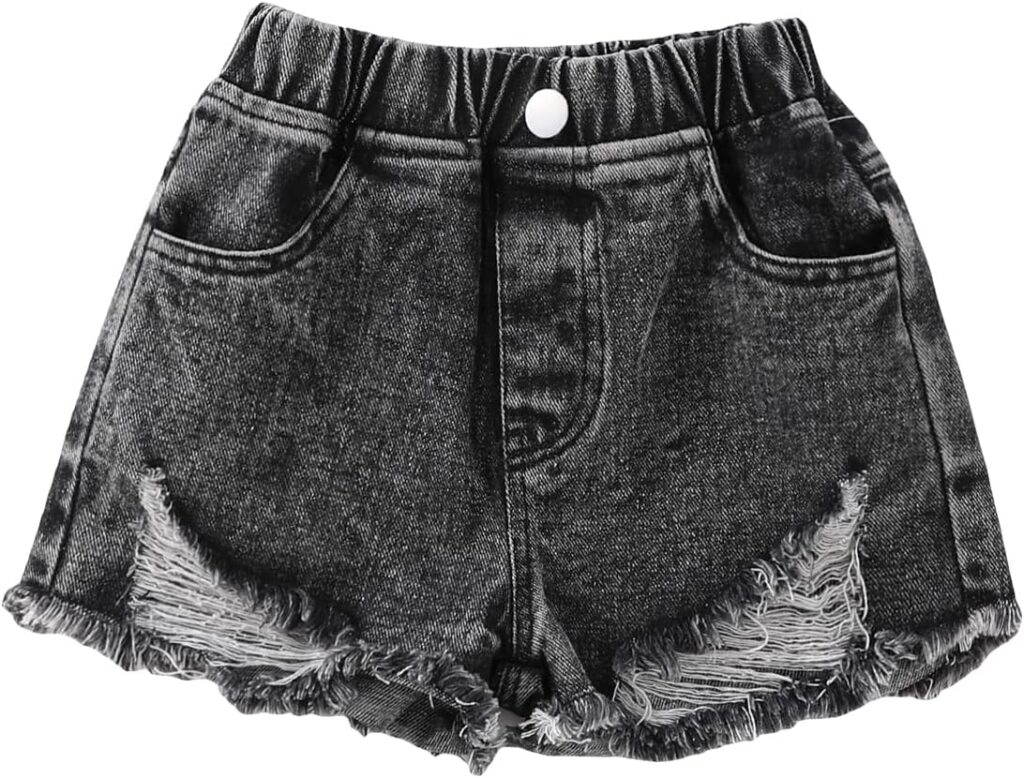 OYOANGLE Girls Ripped Casual Denim Shorts Cute Elastic Waist Straight Leg Jean Shorts with Pockets