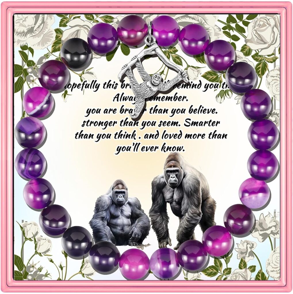 PARTNER Funny Gorilla Inspirational Birthday Gifts for Women Unique Gorilla Jewelry Lucky Natural Stone Beaded Bracelets for Women Girls with Meaningful Message Card for Gorilla Lovers